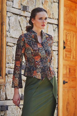 Çapraz Düğmeli Hakim Yaka Kadın Ceket Bluz