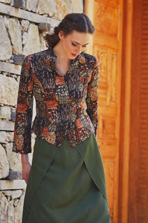 Çapraz Düğmeli Hakim Yaka Kadın Ceket Bluz