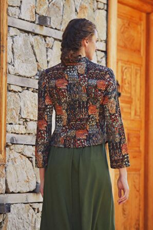 Çapraz Düğmeli Hakim Yaka Kadın Ceket Bluz