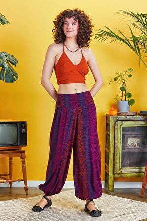 Etnik Desenli Beli Lastikli Salaş Şalvar Pantolon