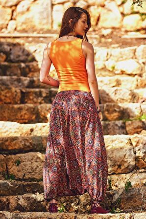 Doğal Düğmeli Cepli Kadın Şalvar Pantolon