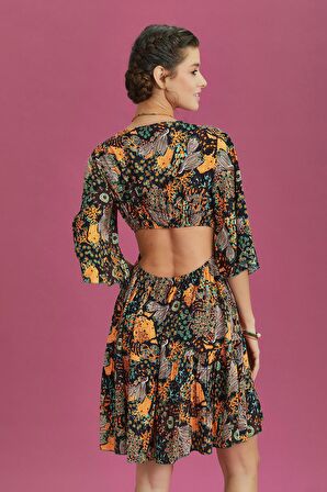 Önden Bağlamalı Yarım Kol Kısa Elbise