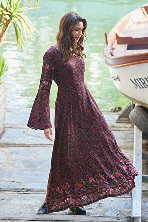 Siyah Defne Kayık Yaka Belden Bağlamalı İspanyol Kol Kadın Elbise