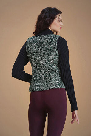 Bohem Tarz Kadın Yeşil Desenli Yelek