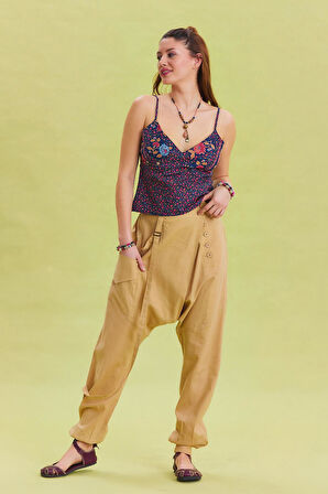 Kruvaze Elastik Paça Kadın Şalvar Pantolon