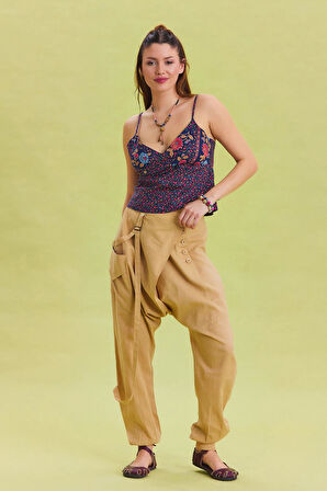 Kruvaze Elastik Paça Kadın Şalvar Pantolon