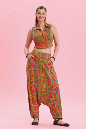 Cep Detaylı Pacası Bağcıklı Etnik Pantolon