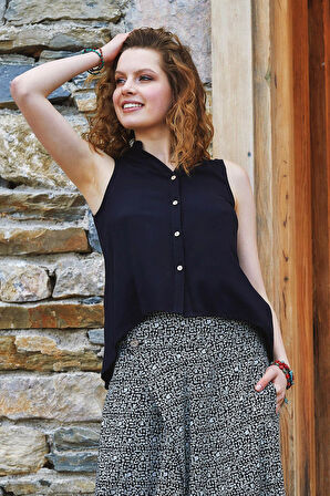 Gömlek Yaka Asimetrik Kesim Yazlık Bluz