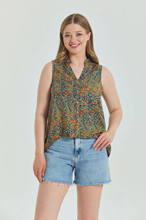 Gömlek Yaka Asimetrik Kesim Yazlık Bluz