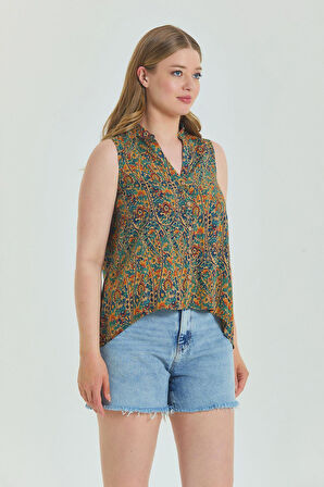 Gömlek Yaka Asimetrik Kesim Yazlık Bluz