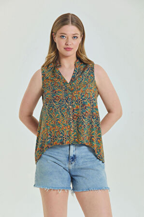 Gömlek Yaka Asimetrik Kesim Yazlık Bluz