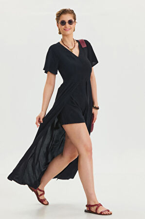 Boyundan Bağlamalı Pacası Lastikli Kadın Bohem Tulum