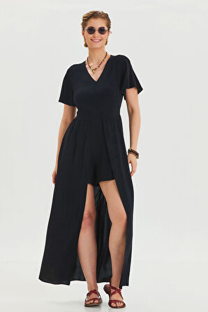 Boyundan Bağlamalı Pacası Lastikli Kadın Bohem Tulum