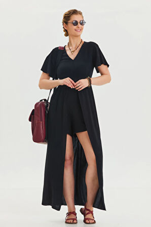 Boyundan Bağlamalı Pacası Lastikli Kadın Bohem Tulum