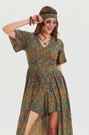 Boyundan Bağlamalı Pacası Lastikli Kadın Bohem Tulum