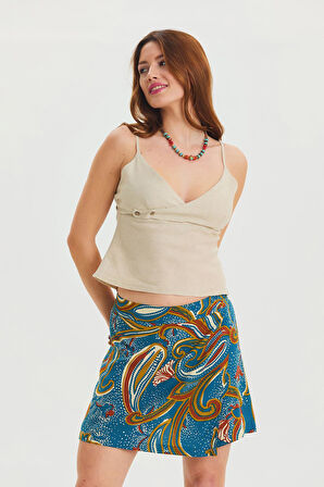 V Yaka İnce Askılı Yazlık Bluz