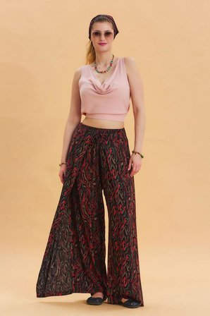 Bağlama Detaylı Beli Lastikli Bohem Pantolon