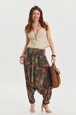 Gipe Detaylı Pacası Lastikli Cepli Kadın Şalvar