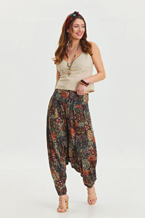 Gipe Detaylı Pacası Lastikli Cepli Kadın Şalvar