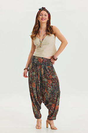 Gipe Detaylı Pacası Lastikli Cepli Kadın Şalvar