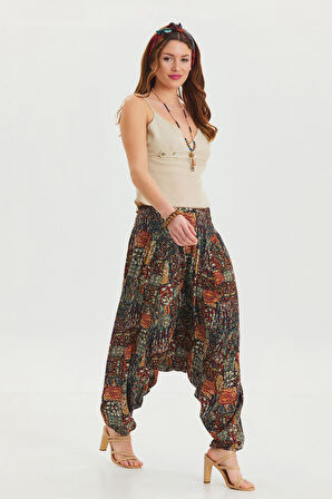 Gipe Detaylı Pacası Lastikli Cepli Kadın Şalvar