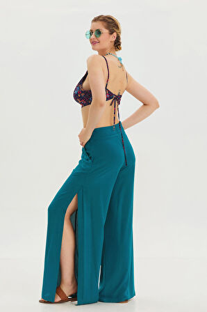 Fermuar Detaylı Cepli Kadın Yüksek Bel Pantolon