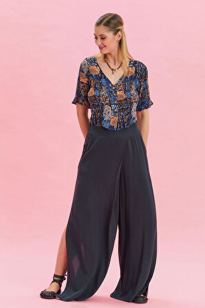 Fermuar Detaylı Cepli Kadın Yüksek Bel Pantolon