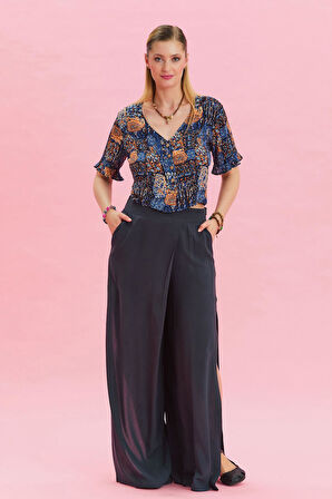 Fermuar Detaylı Cepli Kadın Yüksek Bel Pantolon