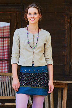 Bisiklet Yaka Yarım Kollu Düğme Detaylı Kışlık Bluz