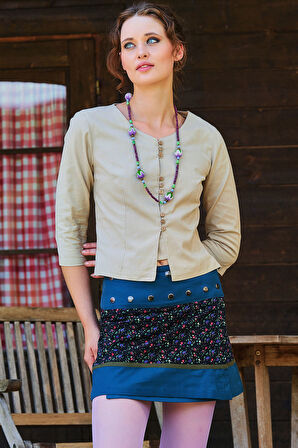 Bisiklet Yaka Yarım Kollu Düğme Detaylı Kışlık Bluz