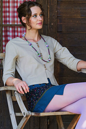 Bisiklet Yaka Yarım Kollu Düğme Detaylı Kışlık Bluz