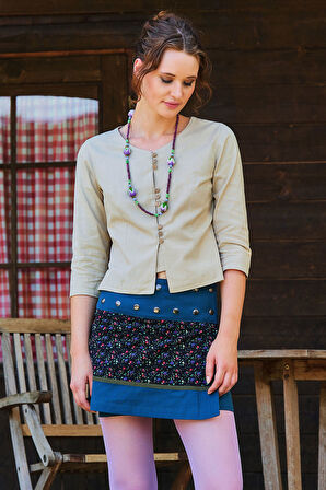 Bisiklet Yaka Yarım Kollu Düğme Detaylı Kışlık Bluz