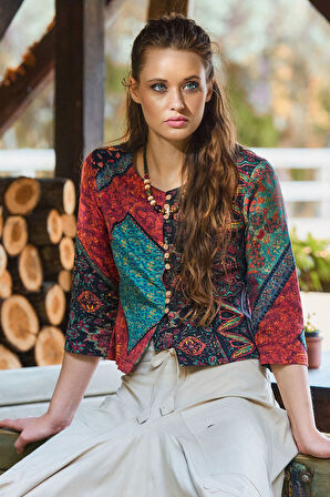 Bisiklet Yaka Yarım Kollu Düğme Detaylı Kışlık Bluz