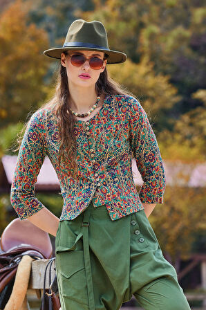 Bisiklet Yaka Yarım Kollu Düğme Detaylı Kışlık Bluz