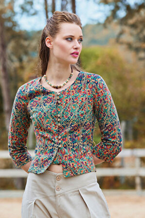 Bisiklet Yaka Yarım Kollu Düğme Detaylı Kışlık Bluz