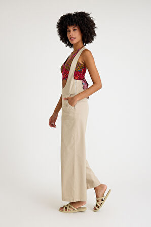 Fermuar Detaylı Cepli Kadın Bohem Tulum