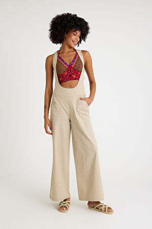 Fermuar Detaylı Cepli Kadın Bohem Tulum