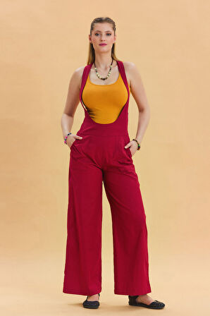 Fermuar Detaylı Cepli Kadın Bohem Tulum