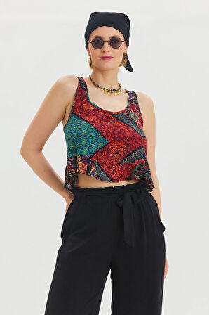 Kalın Askılı Crop Bluz