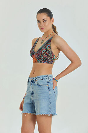 Bağcıklı Sırtı Açık Ayarlanabilir Crop Bluz