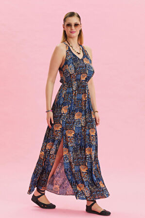 V Yaka Yırtmaçlı Günlük Elbise