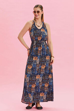 V Yaka Yırtmaçlı Günlük Elbise