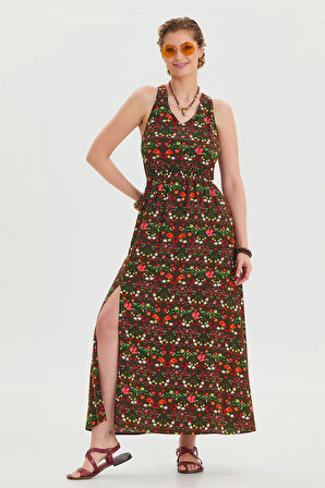 V Yaka Yırtmaçlı Günlük Elbise