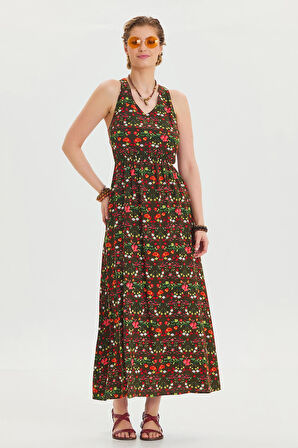 V Yaka Yırtmaçlı Günlük Elbise