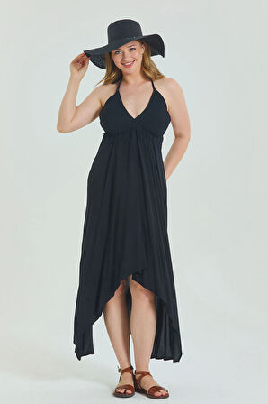 Sırtı Açık Askılı Büyük Beden Elbise