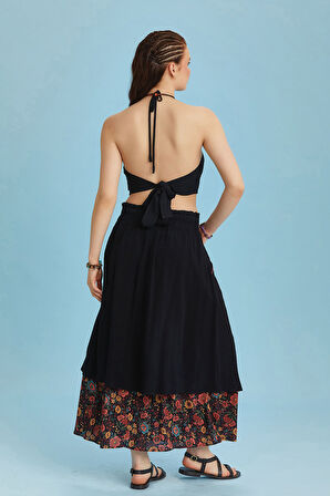 Bohem Tarz Düğme Detaylı Kloş Etek