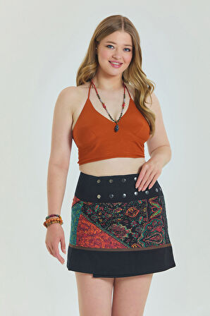 Çıtçıt Kapamalı Patchwork Anvelop Büyük Beden Etek