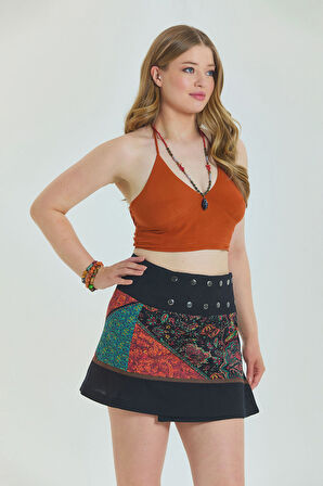 Çıtçıt Kapamalı Patchwork Anvelop Büyük Beden Etek