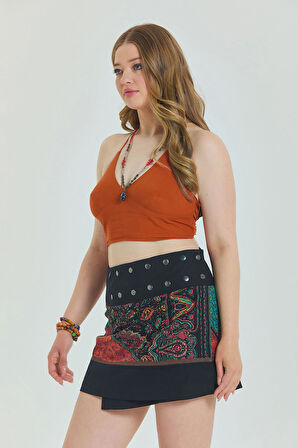 Çıtçıt Kapamalı Patchwork Anvelop Büyük Beden Etek