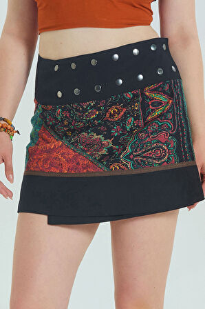 Çıtçıt Kapamalı Patchwork Anvelop Büyük Beden Etek